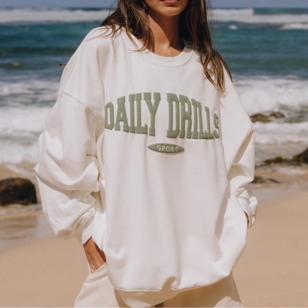 Daily Drills White and Green Oversized Sweatshirt